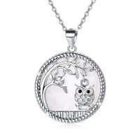 Tree Of Life Owl Necklace 925 Sterling Silver Cut Owl White Fritillary Necklace Pendants Gifts Jewel