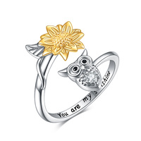 Sunflower Owl Ring Open Adjustable Rings for Women in Silver