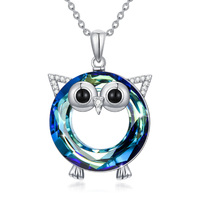 Owl Necklace 925 Sterling Silver Owl Crystal Pendant Necklace Cute Animal Necklace Graduation Jewelr