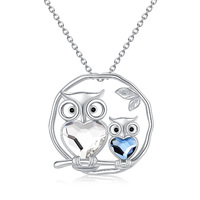 925 Sterling Silver Mother Daughter Owl Lover Bird Pendant Necklace