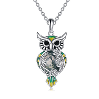 Sterling Silver Moss Agate Owl Pendant Necklace Jewelry Gifts for Women