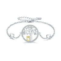 925 Sterling Silver Tree of life Owl Wisdom Adjustable Bracelet Charm Chain Jewelry