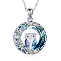Animal Necklace 925 Sterling Silver Celtic Knot Moon Owl Necklace Crystal Pendant Jewelry