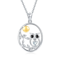 Owl on The Branch Pendant Necklace for Women 925 Sterling Silver Owl Moon Necklace Jewelry Gifts
