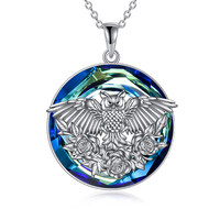 Owl Crystal Pendant Necklace in White Gold Plated Sterling Silver