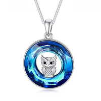 Sterling Silver Owl Crystal Pendant Necklace Jewelry Gifts for Women Girls