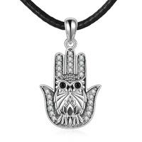 Sterling Silver Hamsa Hand of Fatima Owl Pendant Necklace Jewelry Gift