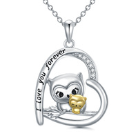 Owl Necklace Mother Daughter 925 Sterling Silver Owl Animal Necklaces Jewelry Pendant for Women Girl