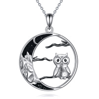 Owl Necklace Crescent Moon Black Owl Mountain Jewelry