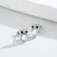 Owl Earrings Sterling Silver Moonstone Opal Turquoise Earrings Cute Animal Jewelry Owl
