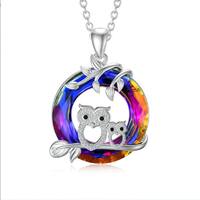 Owl Circle Crystal Pendant Animal Lucky Necklace