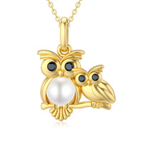 Owl Mother and Child Pendant Necklace in 14K Gold