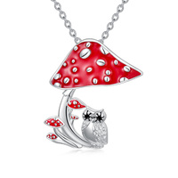 Mushroom Owl Necklace 925 Sterling Silver Cute Mushroom Jewelry Animal Owl Pendant Necklace Gifts fo