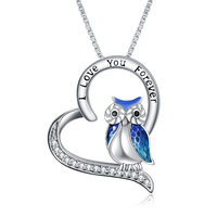 Sterling Silver Enamel Owl Heart Necklace Jewelry Gifts for Women