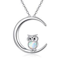 Owl Necklace 925 Sterling Silver Moon Opal Owl Pendant Jewelry For Women Girls Owl Necklace Gifts Fo