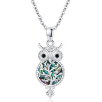 Owl Tree of Life Necklace 925 Sterling Silver with Abalone Shell Family Tree of Life Owl Pendant Nec