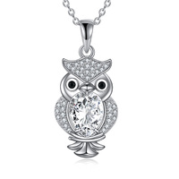 Sterling Silver Crystal Owl Pendant Necklace Jewelry Gift for Women