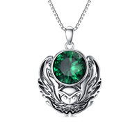 925 Sterling Silver, Owl Pendant Birthstone Necklace Jewelry