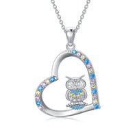 Owl Necklace Sterling Silver Heart Animal Pendant Necklace Birthday Jewelry Gifts for Women Girls