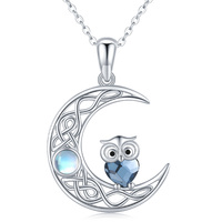 Owl Necklace 925 Sterling Silve Celtic Moon Phase Pendant Owl Jewelry Gift for Womens Girls