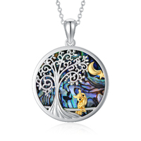 Owl Tree of Life Necklace Sterling Silver Abalone Owl Pendant Jewelry Gifts for Women Girls