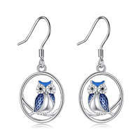 Sterling Silver Enamel Owl Drop Earrings Jewelry Gifts for Women