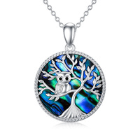 Owl Necklace Tree of Life Pendant Necklace 925 Sterling Silver Never Give Up Abalone Shell Pendant N