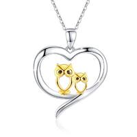 925 Sterling Silver Owl Heart Necklace Jewelry