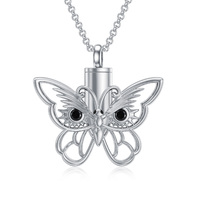 Butterfly and Owl Urn Necklace for Ashes for Women Sterling Silver