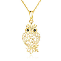14k Yellow Gold Filigree Owl Necklace Jewelry Gifts for Women