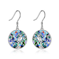 Sterling Silver Celtic Tree of Life Abalone Shell Owl Dangle Drop Earrings for Women Jewelry