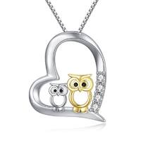 Owl Necklace Love Heart Owl Necklace in 925 Sterling Silver