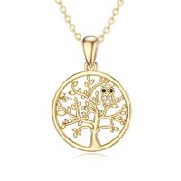 Tree Of Life Owl Moissanite Necklaces in 14K Gold