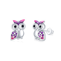 925 Sterling Silver Women Girl Cute Purple Owl Stud Earrings Jewelry Gift for Owl Lovers