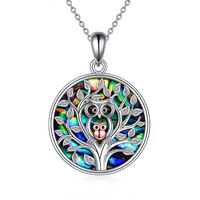 Sterling Silver Abalone Tree of Life Owl Necklace Jewelry Gifts for Women