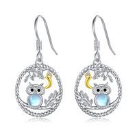 Owl Earrings for Women Sterling Silver Owl Earrings with Moonstone Jewelry Hypoallergenic Drop Dangl