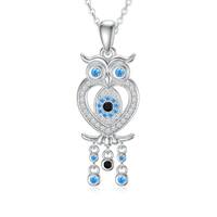 Owl Evil Eye Pendant Necklace Sterling Silver