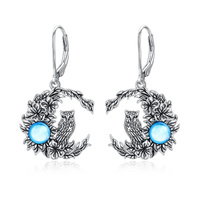 Moonstone Owl on Moon Earrings in Sterling Silver