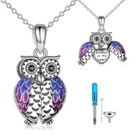 Sterling Silver Always in My Heart Owl Urn Necklace for Ashes Owl Cremation Jewelry for Ashes of Lov