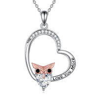 Lovely Owl Necklace Sterling Silver Owl Pendant Necklace with Engraved Word Heart Necklace