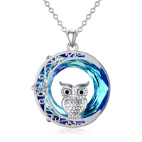 Owl Necklace 925 Sterling Silver Crescent Moon Owl Pendant Necklace With Blue Crystal Jewelry Gifts 