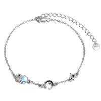 Sterling Silver Owl Moon Star Bracelet For Women