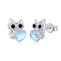 Moonstone Earrings 925 Sterling Silver Hypoallergenic Owl Stud Earrings Animal Jewelry