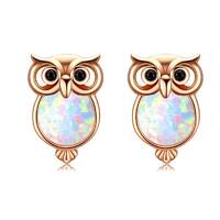 Sterling Silver Small Cute Opal Owl Jewelry 18K Gold Plated Hypoallergenic Stud Earrings