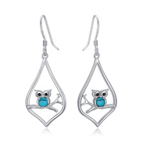 Owl Turquoise Dangle Drop Earrings Jewelry in Sterling Silver