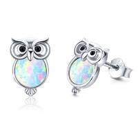Sterling Silver Owl Small Cute Opal Stud Earrings Jewelry 18K Gold Plated Hypoallergenic Jewelry