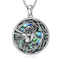 Celtic Owl Necklace Sterling Silver Abalone Shell Owl Moon Pendant Necklace Owl Jewelry