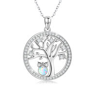Tree Of Life Owl Necklace For Women, 925 Sterling Silver Cute Owl Pendant Necklace With Blue Opal Je