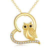 14k Real Gold Owl Pendant Necklace Jewelry Gifts for Women