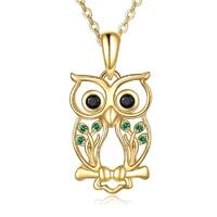 14K Solid Gold Owl Tree of Life Pendant Necklace